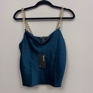 Bailey 44 Teal Tank Top with Gold Chain Straps